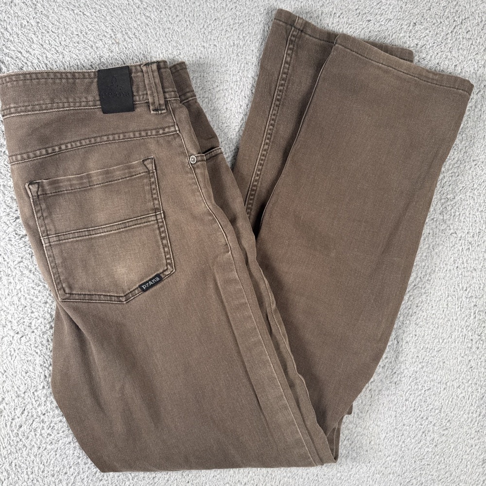 prAna Bridger Jeans Mens 36x34 (36x32) Brown Slim Fit Stretch Denim 5-Pocket